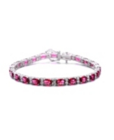 Sterling Silver with Colored Cubic Zirconia Tennis Bracelet in White Gold Plated, 14K Gold Plated, or 18K Rose Gold Plated - Red