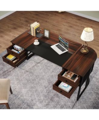 63-Inch Executive Desk with 4 Drawers, Large Office Desk Computer Desk, Business Furniture Desk Workstation for Home Office, Dark Walnut