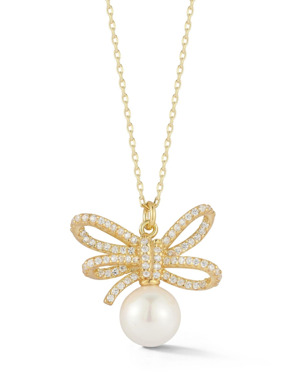 Sterling Silver Bow Pearl Necklace - Gold