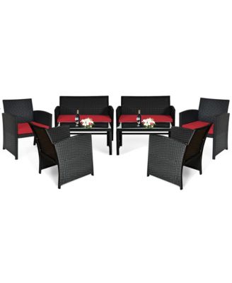 8PCS Patio Rattan Furniture Conversation Set Cushion Sofa Table Garden