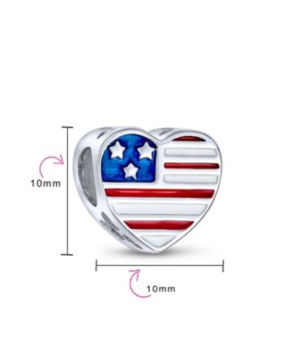 Heart Shape USA Flag Military Wife Charm Bead Sterling Silver Bracelet