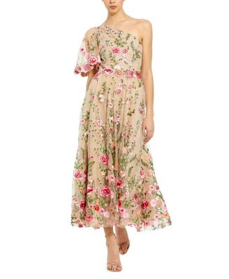 Women's One Shoulder Lace Embroidered Dress