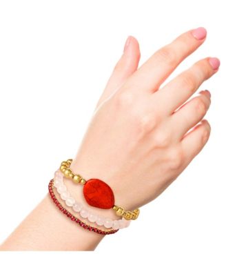 3-Piece Beaded Stretch Bracelet Set - Gemstone & Gold-Tone Accents