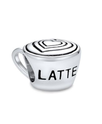 Latte Cup Charm Bead in Oxidized Silver European Bracelets