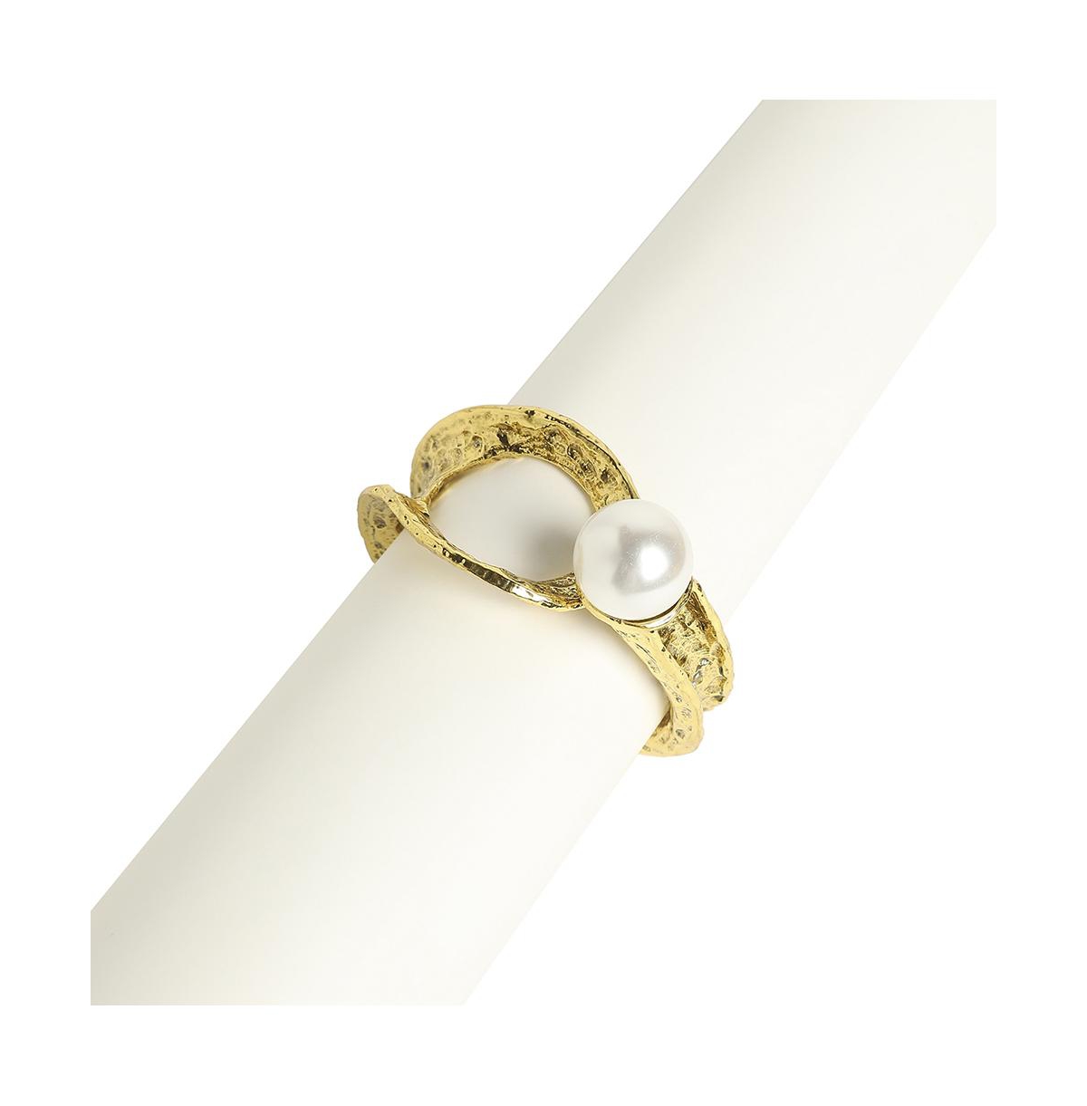 Dented Pearl Statement Bracelet - Gold