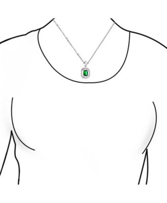 Art Deco Green Baguette CZ Emerald Cut Pendant Necklace Silver Plated