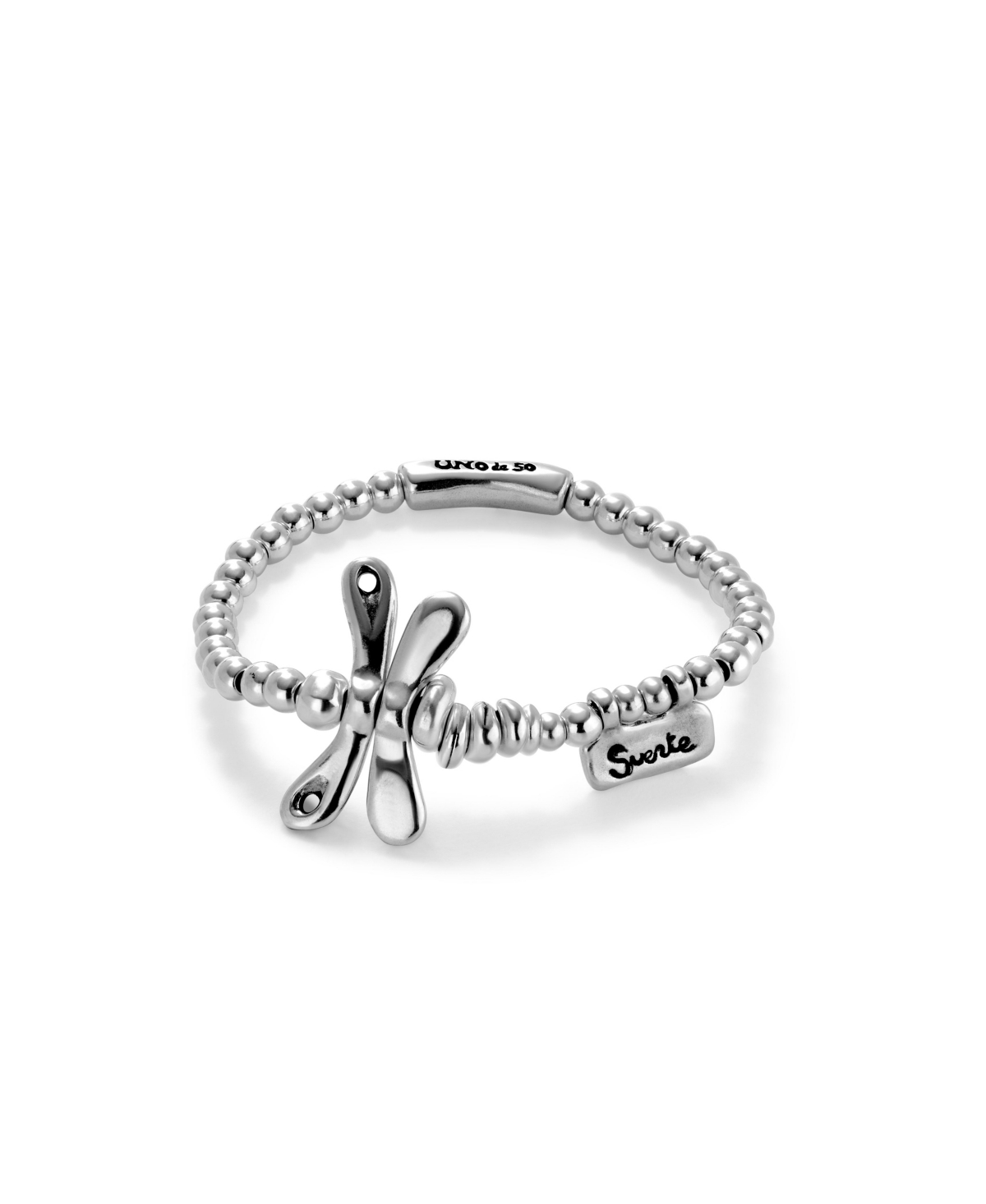 UNOde50 Sterling Silver Plated Dragonfly Elastic Bracelet - Silver