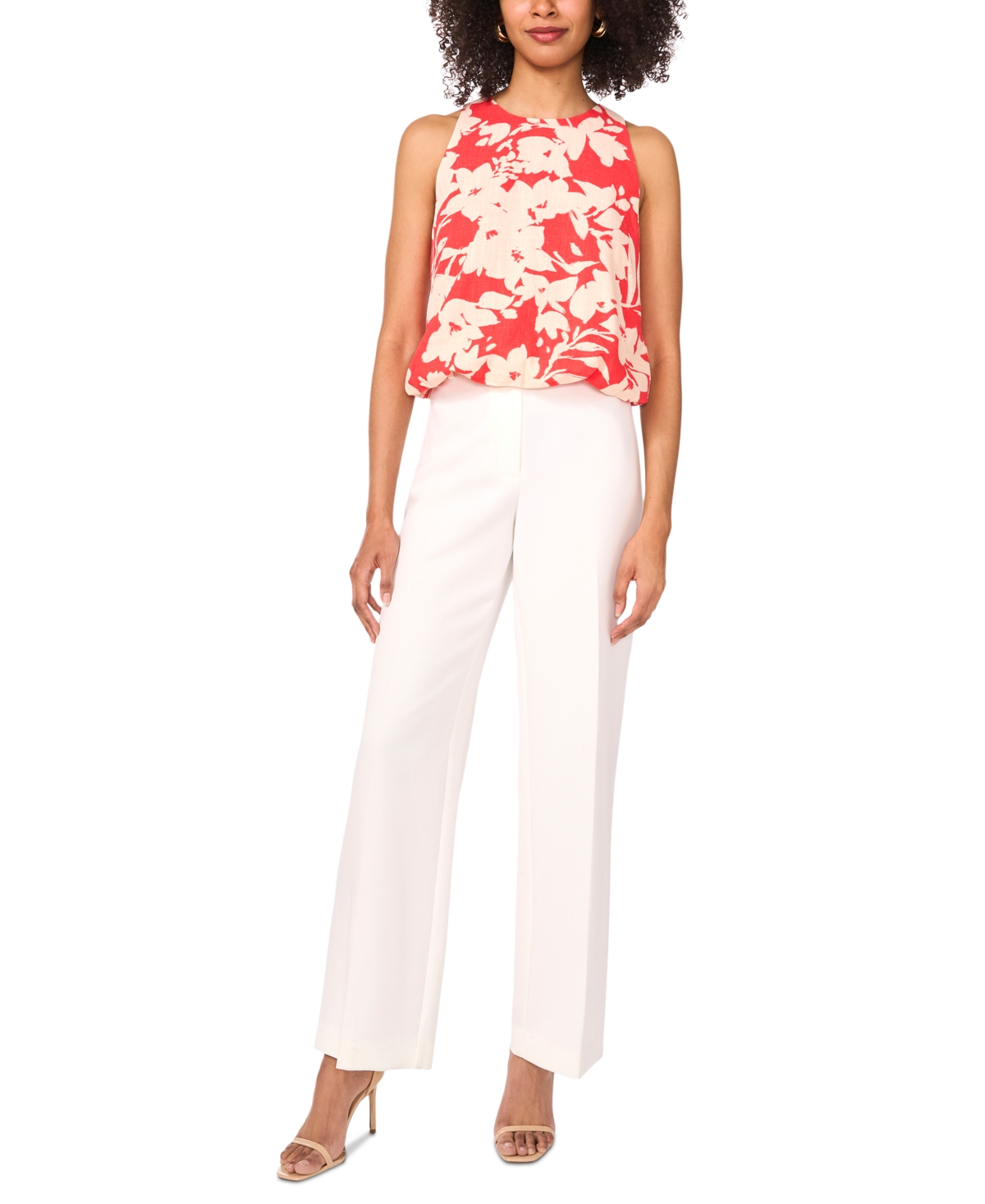 VINCE CAMUTO WOMEN'S FLORAL-PRINT BUBBLE-HEM TOP 