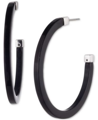 Lauren Ralph Lauren - Silver-Tone Black Acetated Medium Hoop Earrings, 1.6"