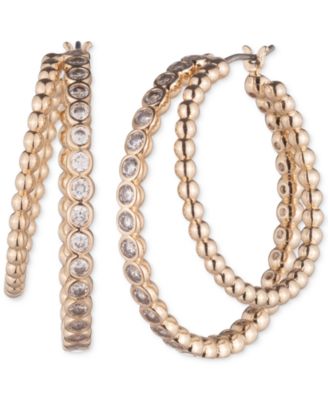 Lauren Ralph Lauren - Gold-Tone Crystal Beaded Split Medium Hoop Earrings, 1.2"