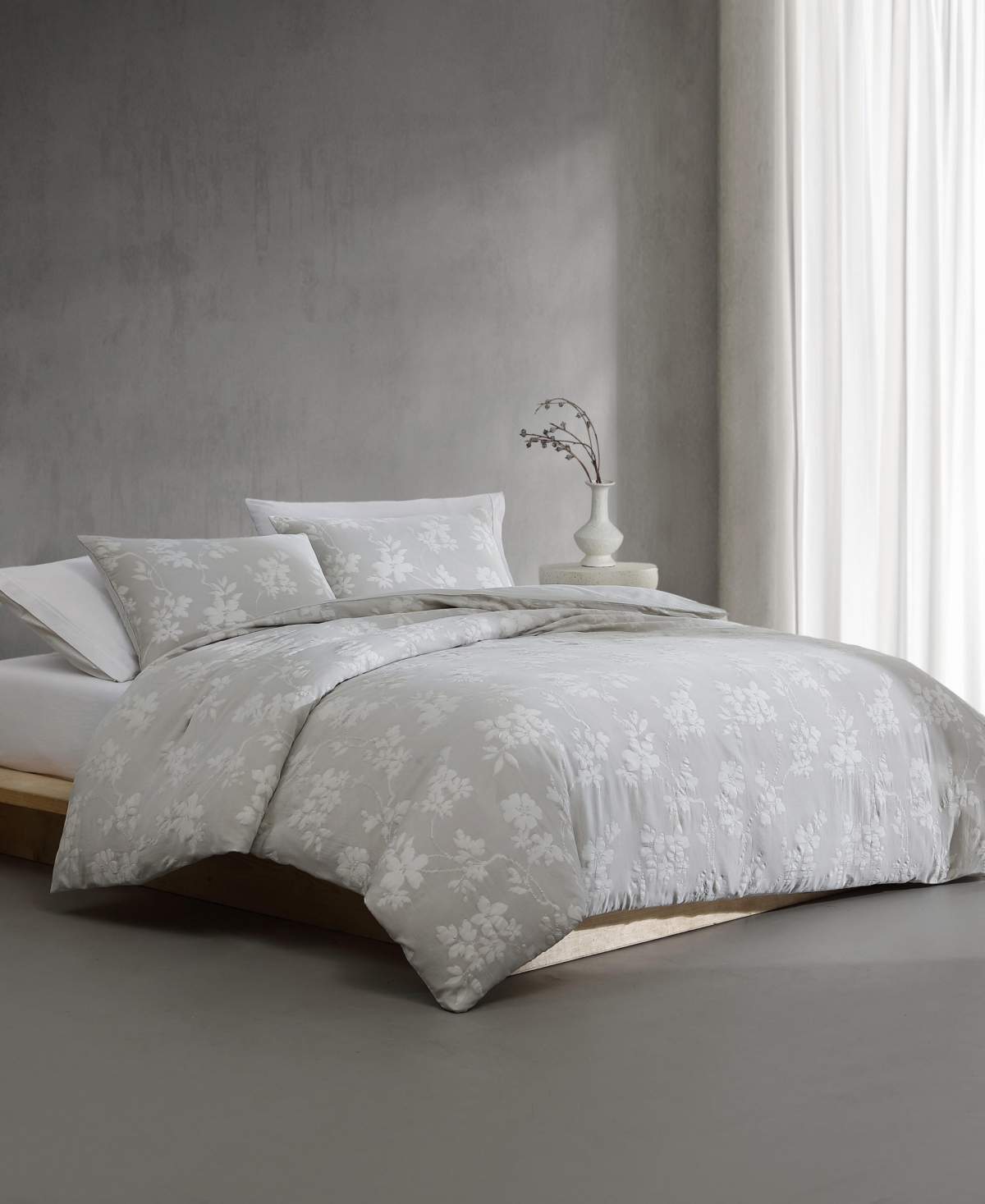 Calvin Klein Spring Branches Cotton Jacquard 3-pc. Comforter Set, King In Gray