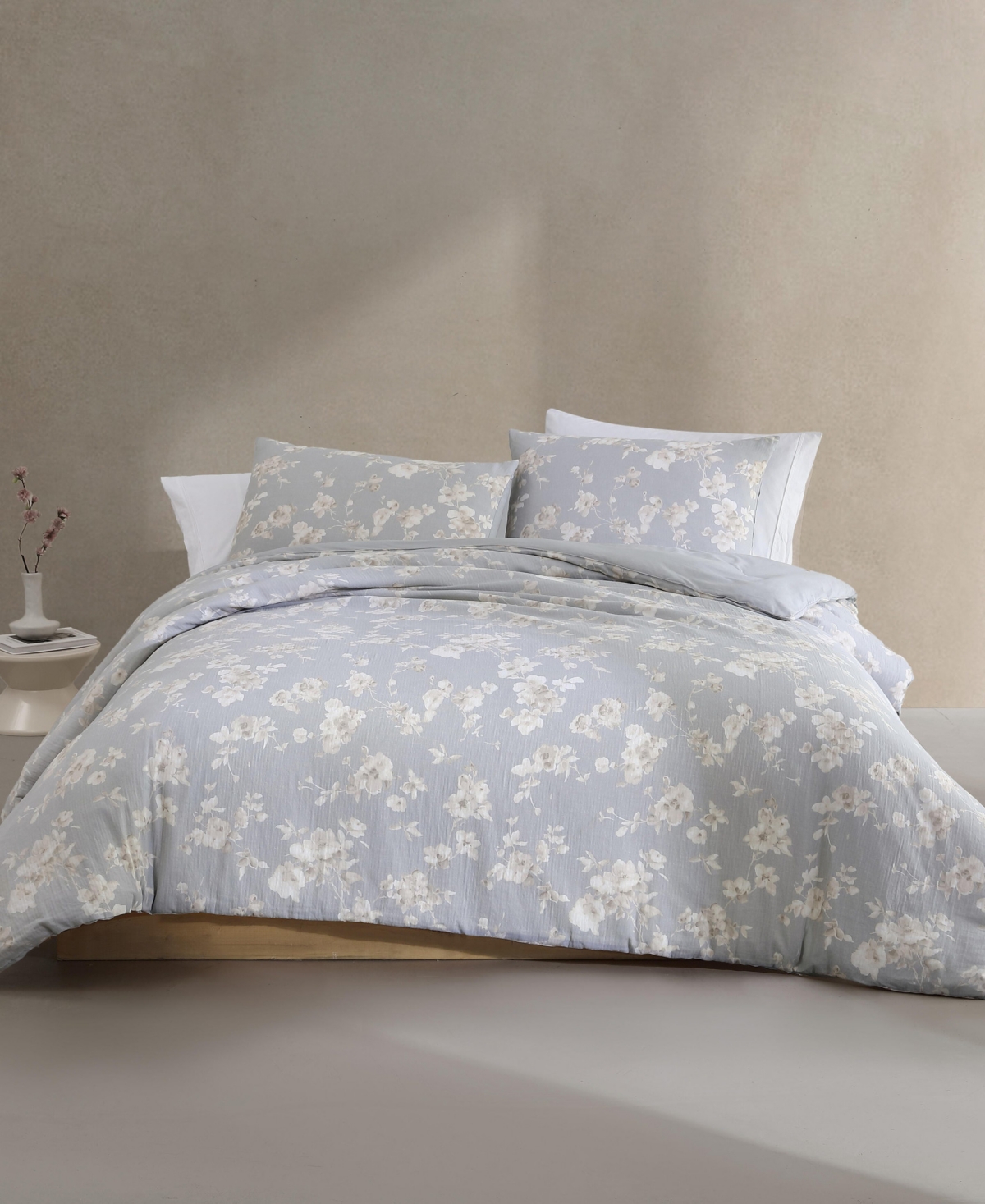 Calvin Klein Spring Branches Cotton Jacquard 3-pc. Comforter Set, Queen In Gray,ivory