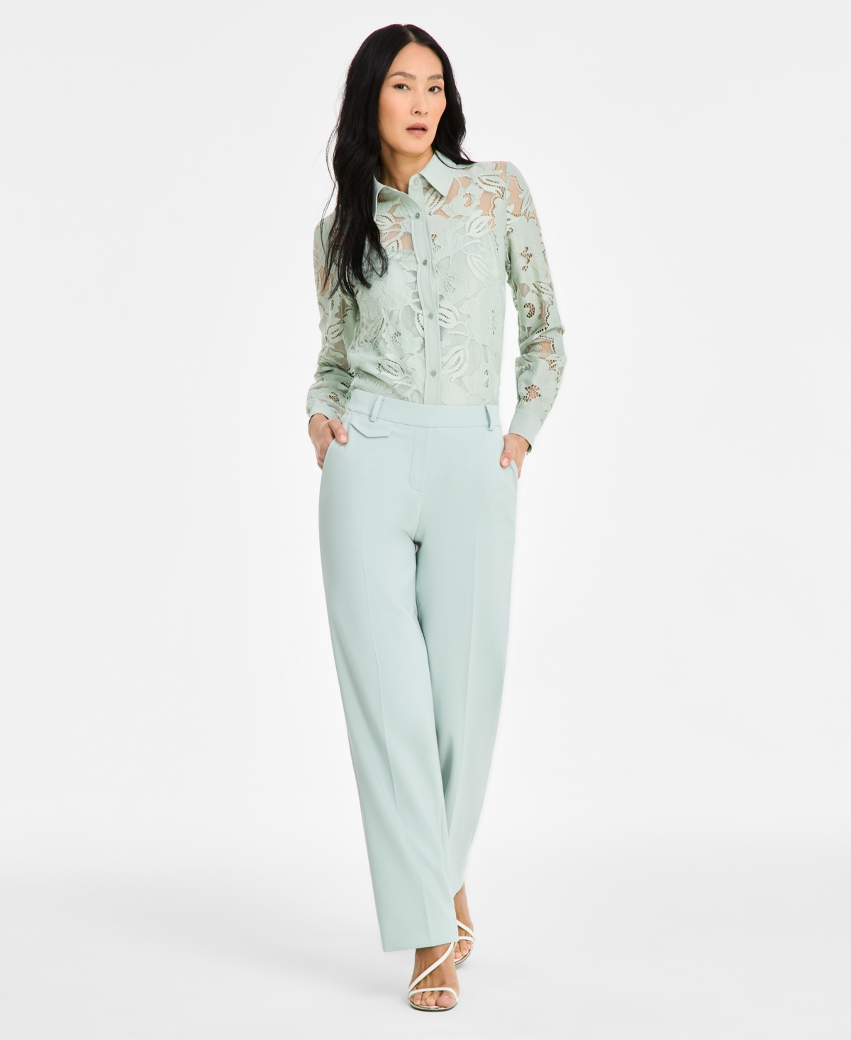 Shop Anne Klein Women's Liberty Stretch High Rise Wide-leg Pull-on Pants In Soft Aloe