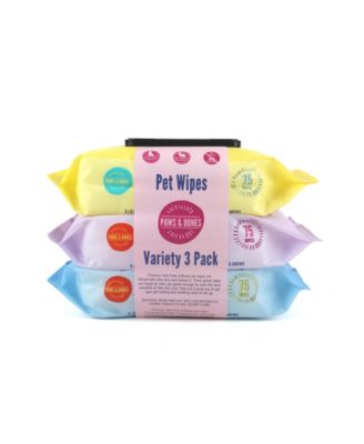 Paws & Bones Pet Wipes for Dogs and Cats in 3-Pack,  Grooming Wipes for Butt, Paw, Fur, Eyes, Ears, Face