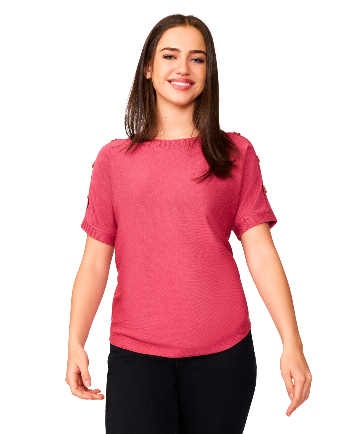 Petite Button Detail Dolman Short-Sleeve Sweater - Angelfish Blue