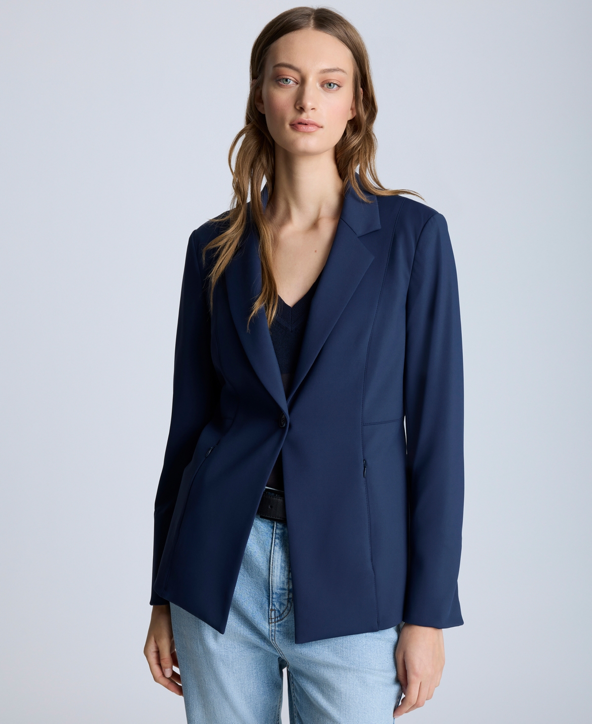 Women's Athletic Stretch One-Button Blazer - Dark Navy