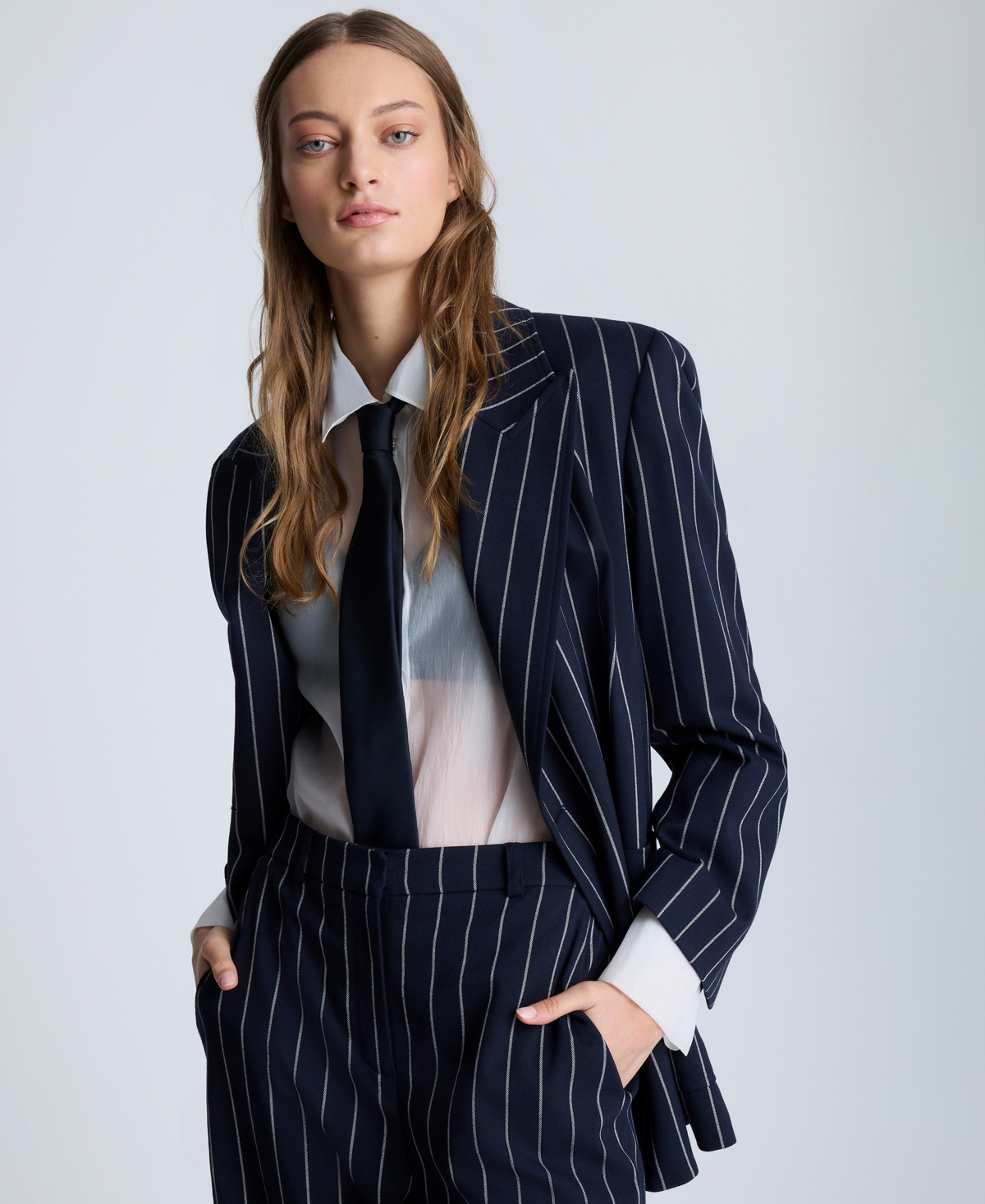 Kenneth Cole Women's Pinstriped Double-breasted Jacket In Dark Navy,pure White