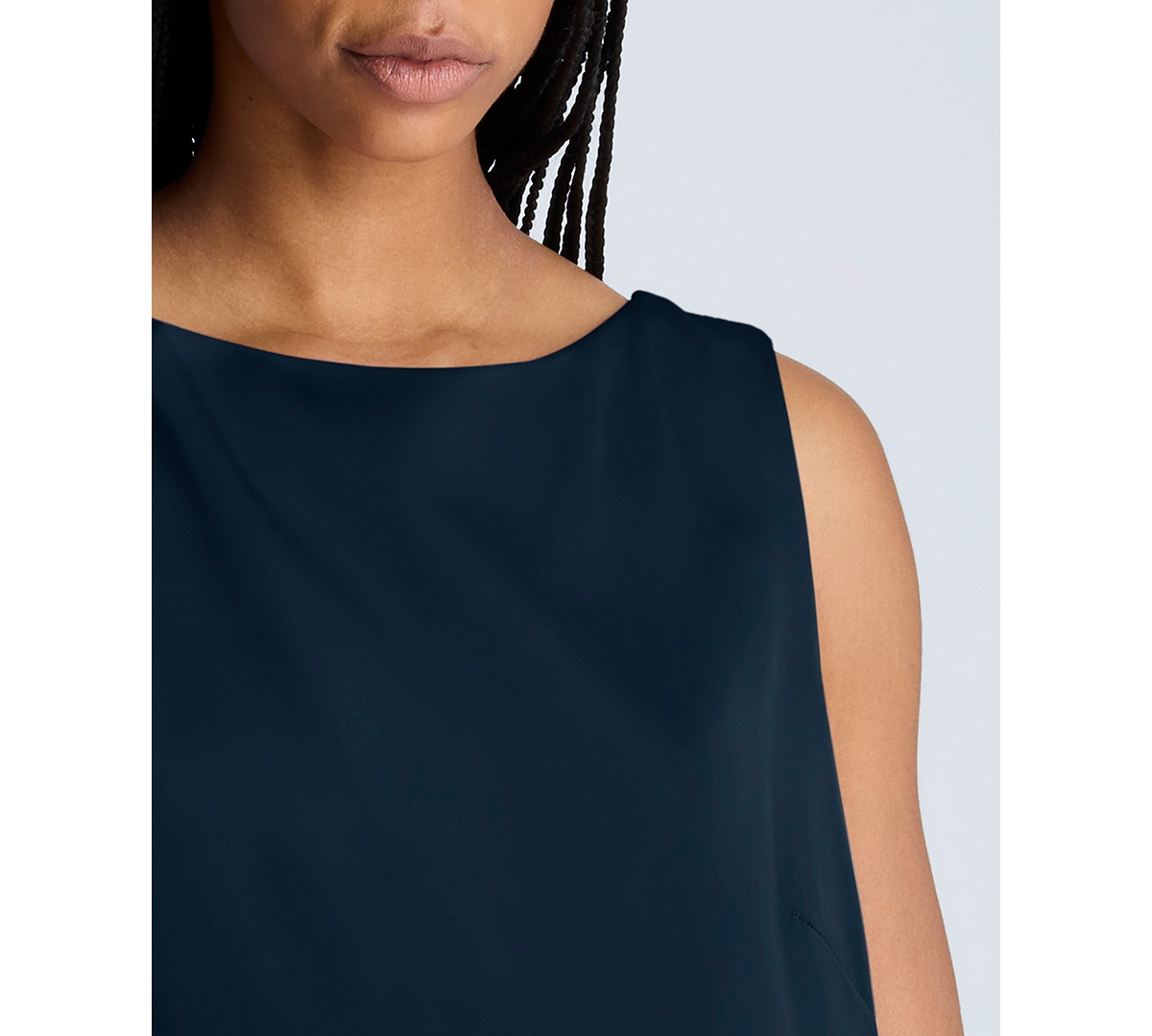 Kenneth Cole Sleeveless Open Back Shift Dress In Dark Navy