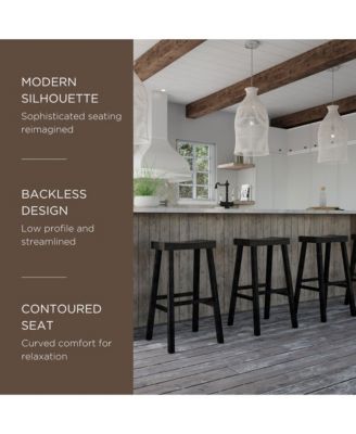 Vincent Wooden Rustic Aesthetic Kitchen Bar Stool, Set of 3