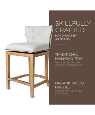 Hugo Counter Stool, Weathered Oak w/ Sand Fabric Upholstery, Set of 2