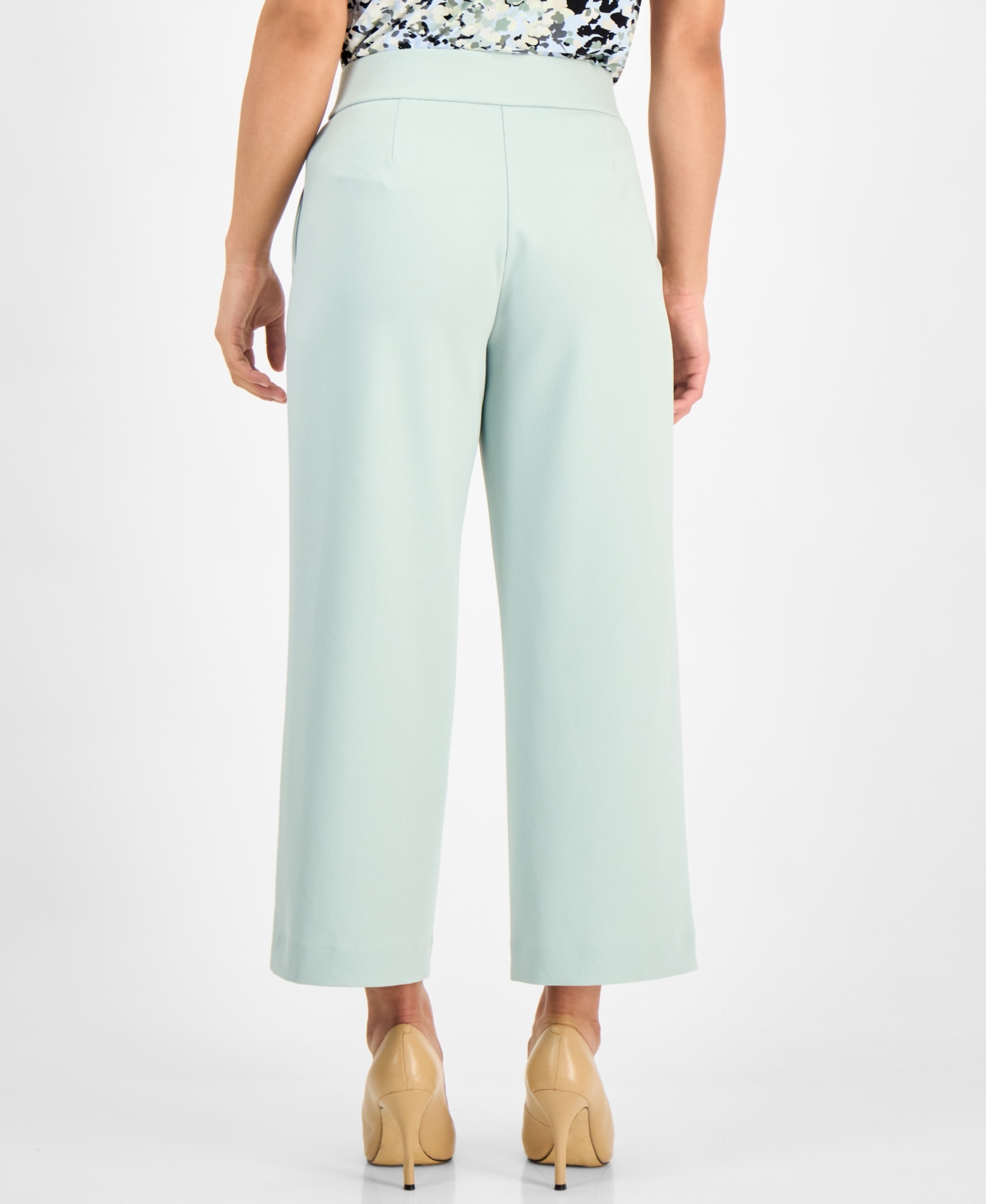 Shop Ak Anne Klein Petite Wide-leg Tie-front Pull-on Pants In Soft Aloe