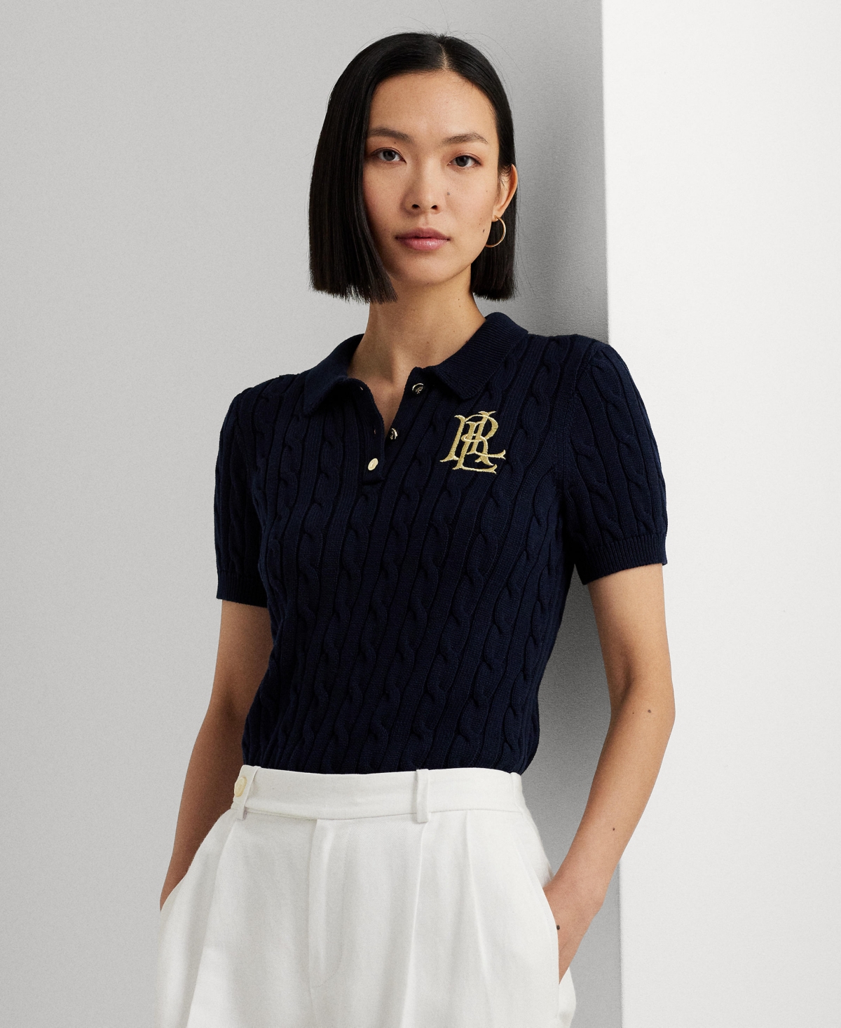 RALPH LAUREN WOMEN'S CABLE-KNIT POLO SHIRT 