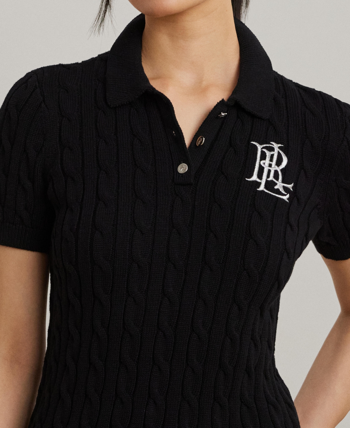 Shop Ralph Lauren Women's Cable-knit Polo Shirt In Black