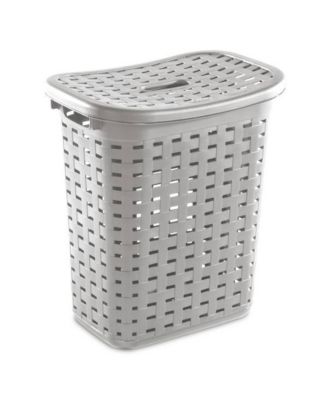 Plastic Weave Laundry Hamper Slim Clothes Lidded Basket, Gray, 4-Pack