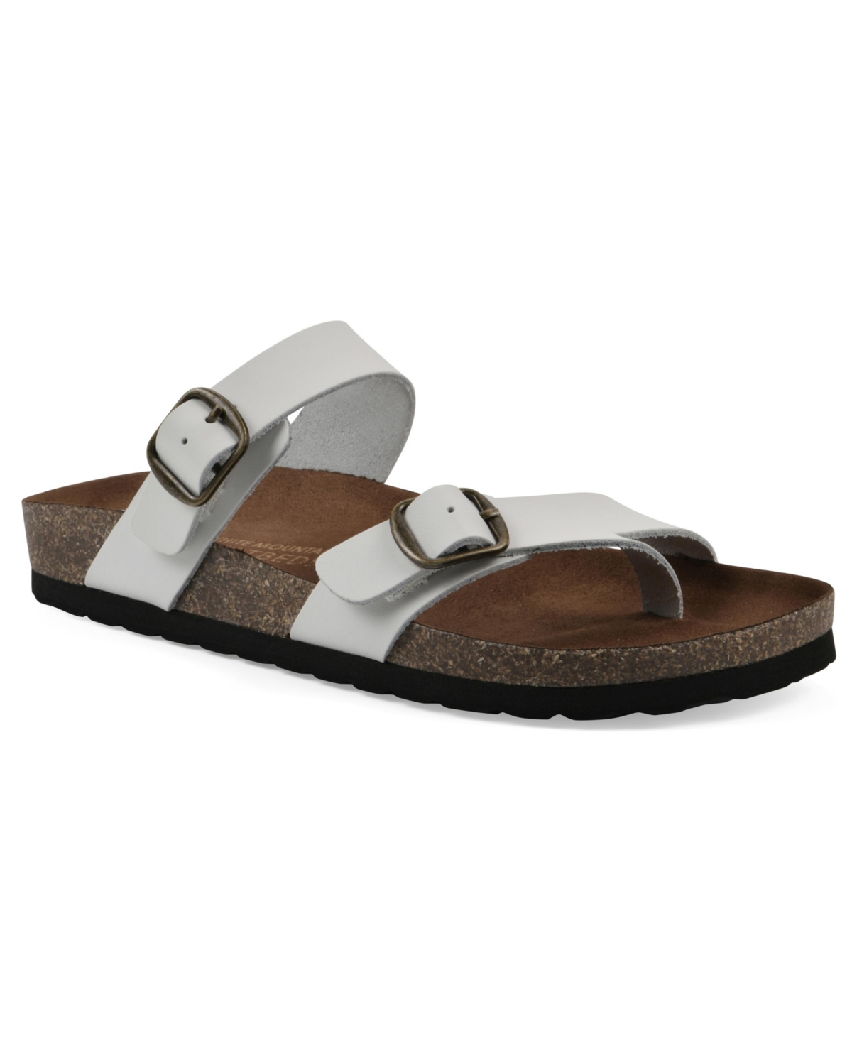 White Mountain Women's Grams Round Toe Flat Sandals In White Leather