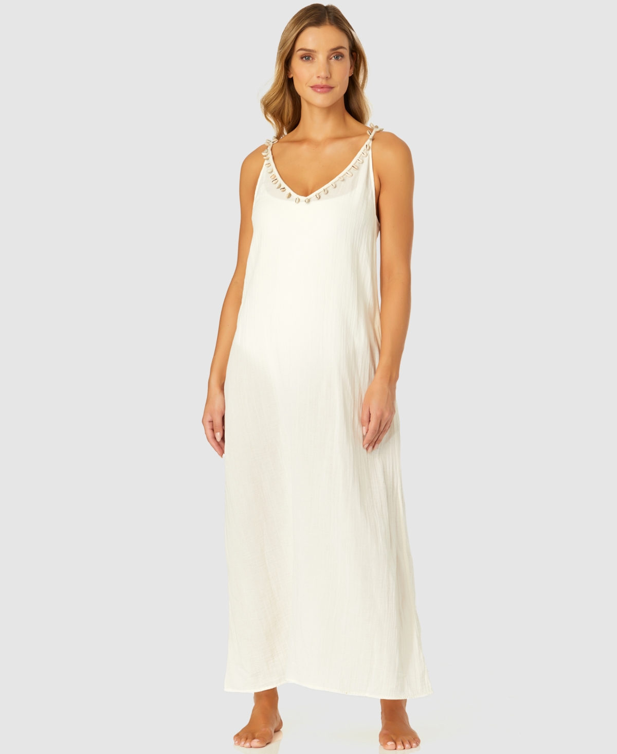 Women's V-Neck Crochet Back Maxi Cover-Up - Gardenia