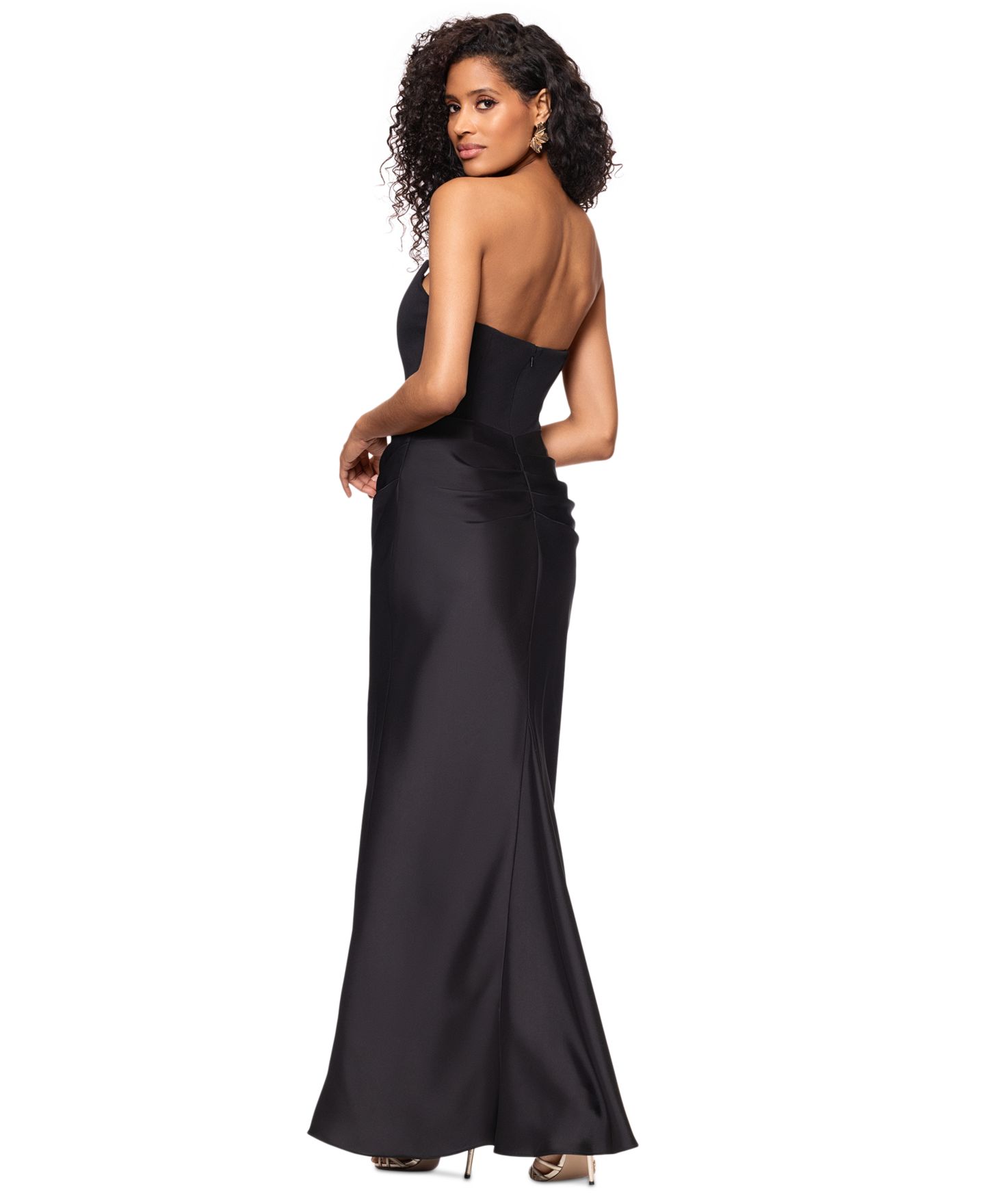 Женское платье Betsy & Adam Mixed-Media Strapless Corset Gown, цвет: Чёрный — фото 4