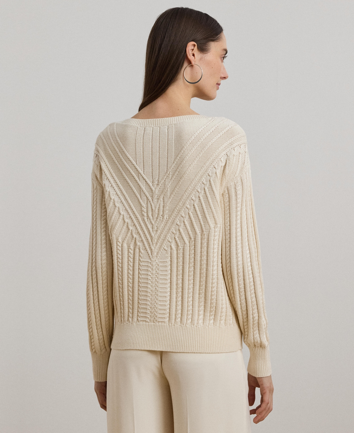 Shop Ralph Lauren Women's Cable-knit Cotton-blend Boatneck Sweater, Regular & Petite In Mascarpone Cream