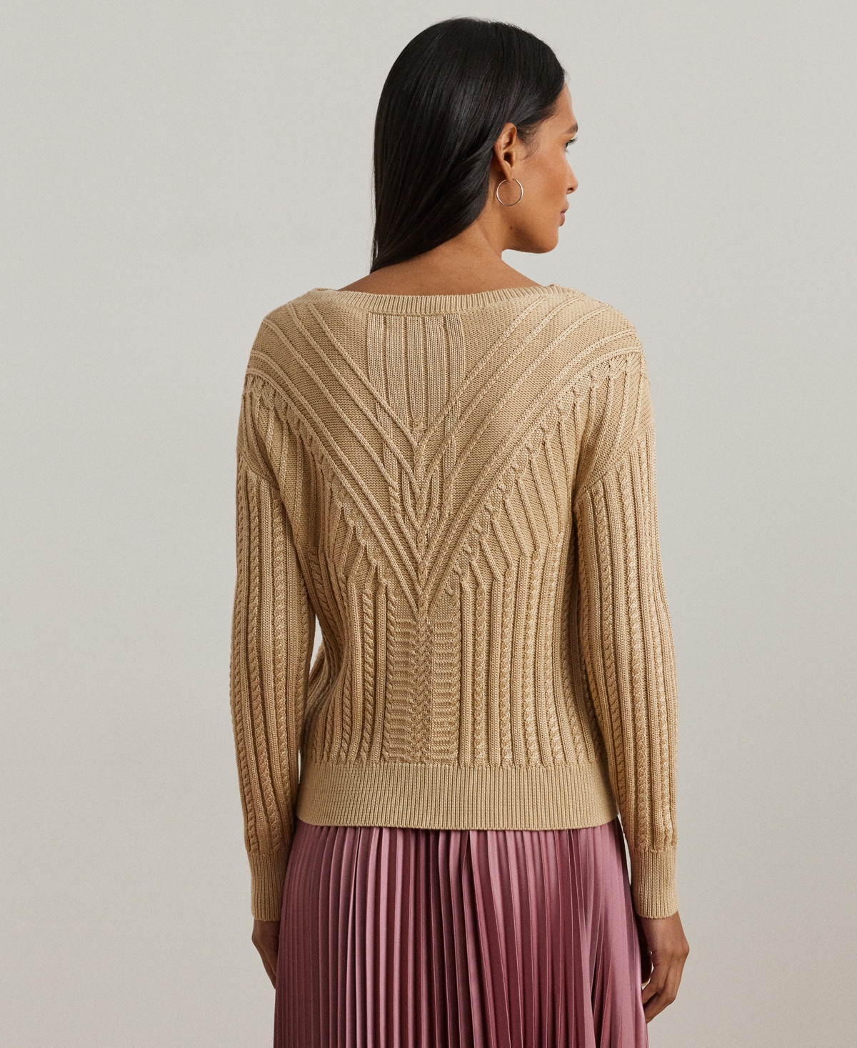 Ralph Lauren Cable-knit Cotton-blend Boatneck Sweater In Sand Dune