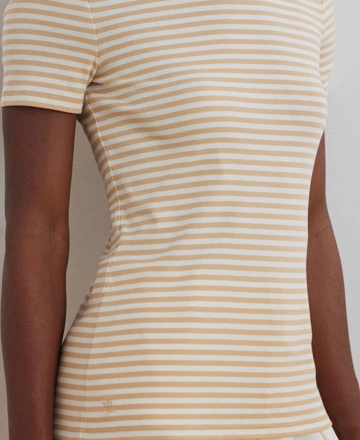 Shop Ralph Lauren Women's Striped Stretch Cotton Crewneck Tee In Sand Dune,mascarpone Cream
