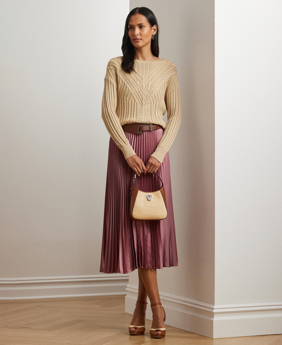 RALPH LAUREN WOMEN'S PLEATED SATIN CHARMEUSE SKIRT 