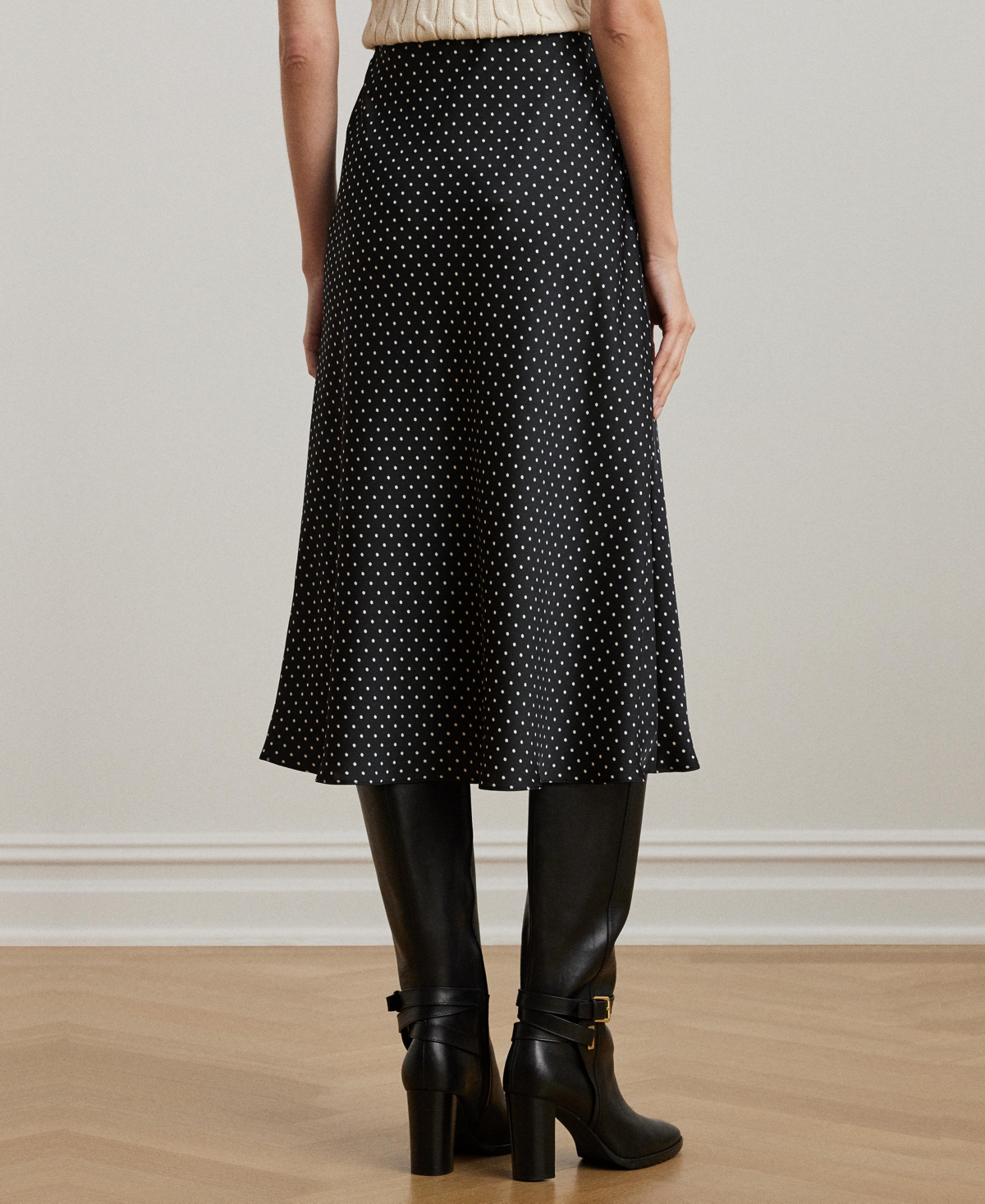 RALPH LAUREN WOMEN'S POLKA-DOT SATIN CHARMEUSE MIDI SKIRT 