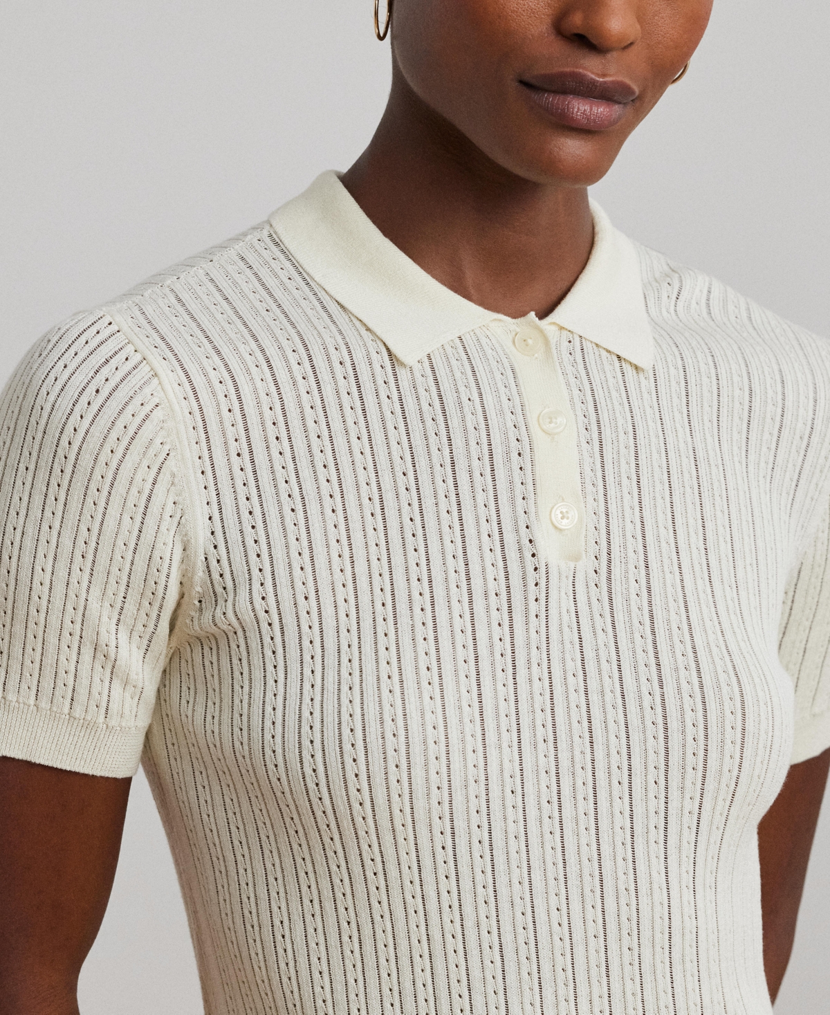 Ralph Lauren Women's Pointelle-knit Cotton-blend Polo Sweater In Mascarpone Cream