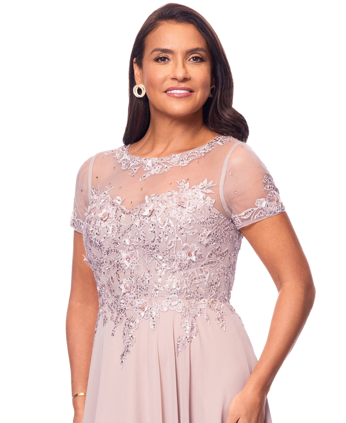 Shop Xscape Petite Embellished Illusion-bodice Gown In Taupe