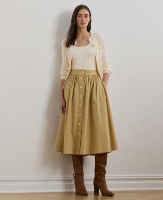 (取寄) ローレン ラルフローレン レディース ボタンフロント コットンブレンド スカート Lauren Ralph Lauren women Button-Front Cotton-Blend Skirt Sand Dune 31464791_fpx.tif?$filterlrg$&