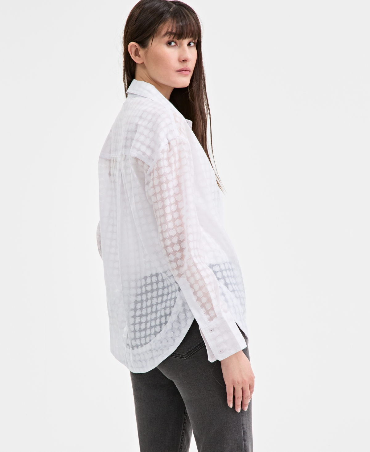 On 34th Women's Floral-burnout Relaxed Blouse, Exclusively At Macy's In Bright White