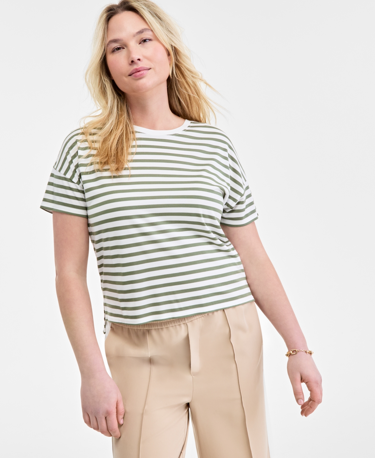 On 34th Women's Knit Easy Short-sleeve Striped T-shirt, Exclusively At Macy's In Gold