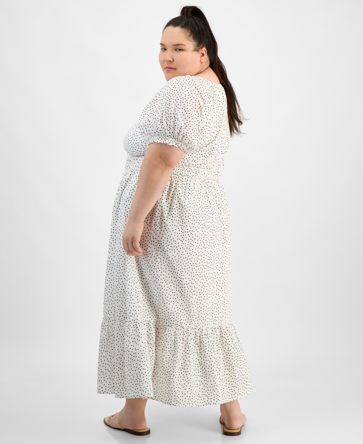 And Now This Plus Size Clip Dot Scoop-neck Maxi Dress, Exclusively At Macy's In Polka Dot