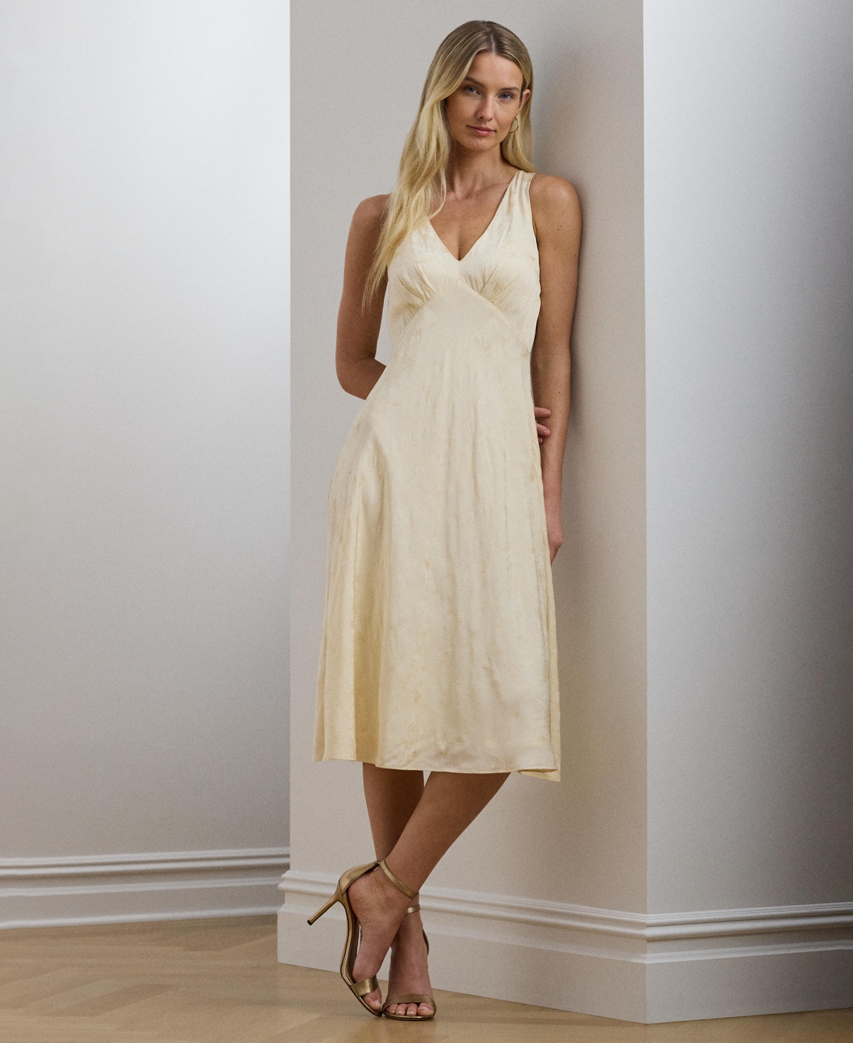 Shop Ralph Lauren Women's Floral Jacquard Sleeveless Dress In Ivory Beige