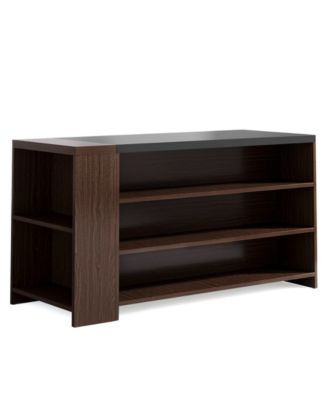 55" Kitchen Island Table, Farmhouse 5-Tier Wood Coffee Bar Cabinet with Storage Shelves and Large Countertop for Kitchen or Dining Room