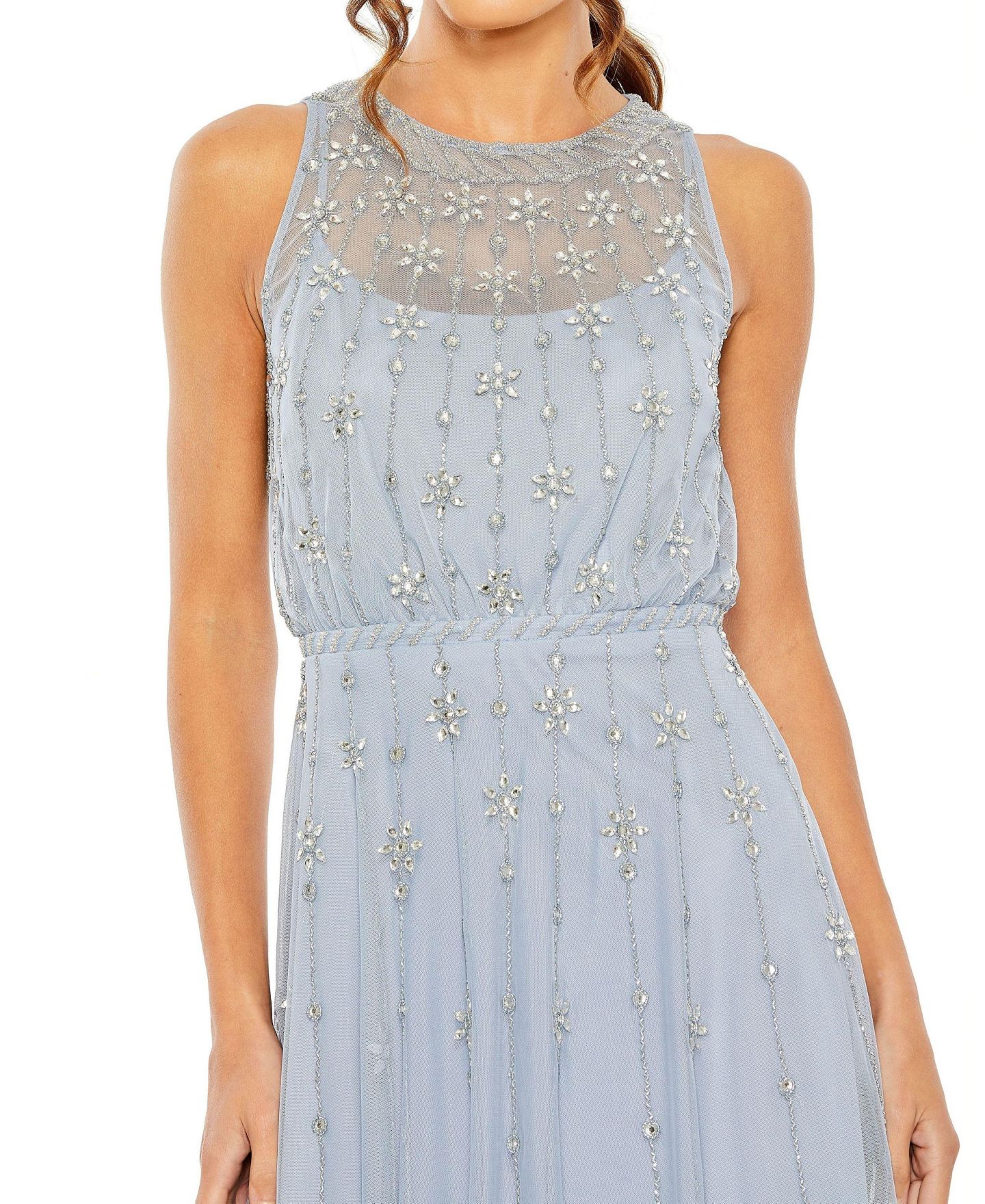 Женское платье Mac Duggal High Neck Sleeveless Embelished A Line, цвет: Пудрово-голубой — фото 5