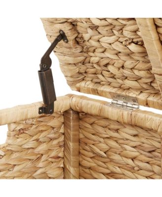 30" Storage Chest with Lid, Handles, Safety Hinge - Espresso, Water Hyacinth Wicker Storage Trunk Basket for Bedroom, Entry Way, Living Room