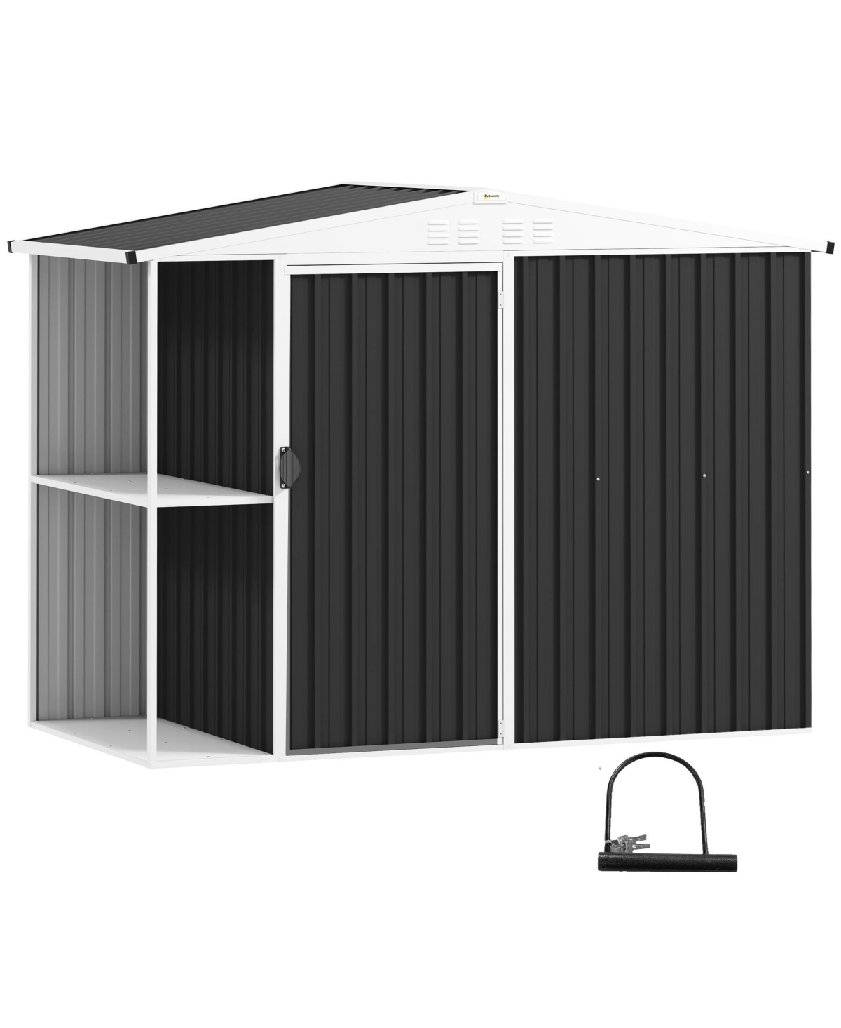 8 x 4ft Metal Shed, Outdoor Shed with Lock, Warm - Dark gray