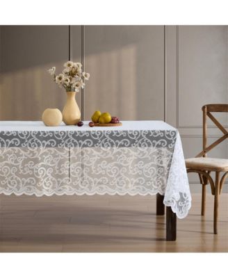Scroll Lace Fabric Tablecloth, Wrinkle Resistant, Patterned Scalloped