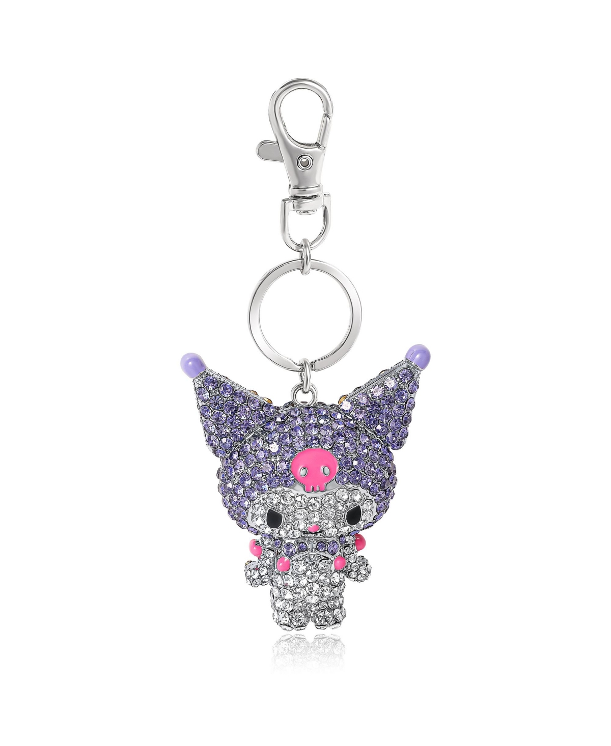 Sanrio Kuromi Crystal Keychain Bag Travel Charm &#x2013; Sparkling Purple and Silver Rhinestones - Purple