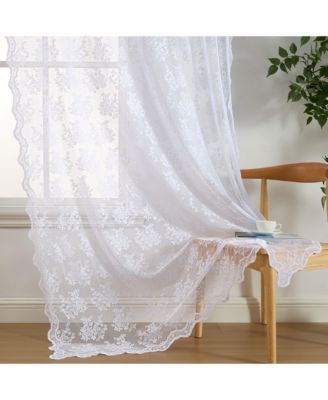 Jolene Floral Soft Decorative Lace Semi Sheer Light Filtering Rod Pocket Window Treatment Curtain Panels - Set of 2